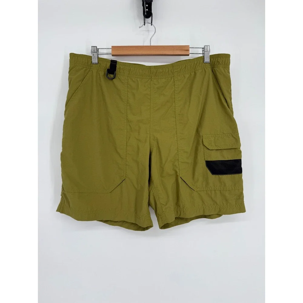 Eddie Bauer Mens Large Olive Green‎ Nylon Cargo Swim Shorts Mesh Lined Hiking L